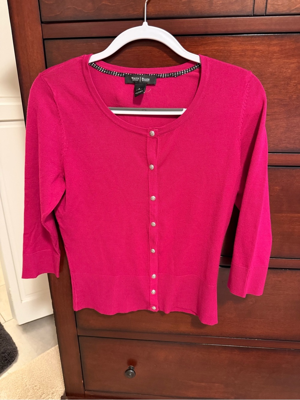 White House Black Market Hot Pink Pearl-Button Knit Cardigan